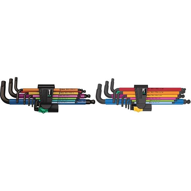 Wera Tools 05073593001 950 SPKL/9 SM N SB Long ARM HEX Key Set, One Size, Multi & Wera 05022640001 950/9 Hex-Plus Multicolour Imperial 2 L-Key Set, Imperial, BlackLaser, 9 Pieces