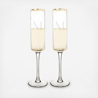 Personalized Gold Rim Champagne Flute, Set of 2
