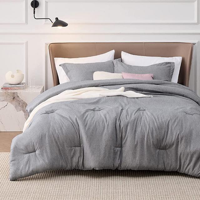 BEDSURE King Size Comforter Set - Charcoal Comforter King Size - Soft Bedding for All Season, 3 Pieces Cationic Dyeing Bedding Set with 1 Comforter and 2 Pillow Shams