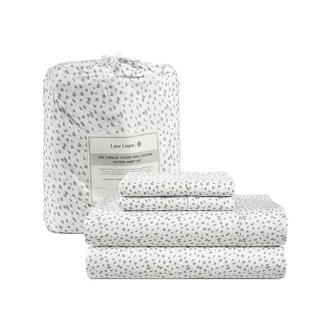 LANE LINEN Queen Sheet Set, 4 Pc Queen Size Sheets Set, 450 Thread Count 100% Cotton Sheets, Cooling Sheets Queen Size, Soft and Breathable Bed Sheets Queen, Deep Pocket Queen Sheets - Misty Dot