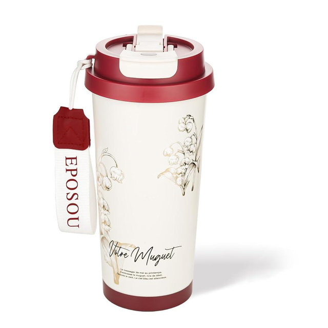 EPOSOU Coffee Mug,2-In-1 Spill Proof Lid Coffee Mug,16oz Stainless Steel Mug,Reusable Coffee Tumbler for Travel,School,Office (Red)