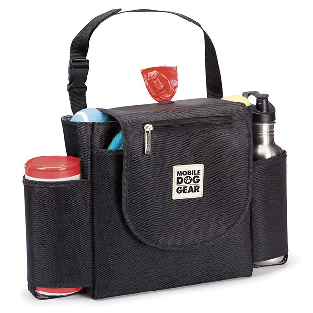 Mobile Dog Gear, Car Seat Back Organizer Travel Bag, Includes Built-in Waste Bag Dispenser and 1 Bag Roll, Black, Meets Airline Requirements