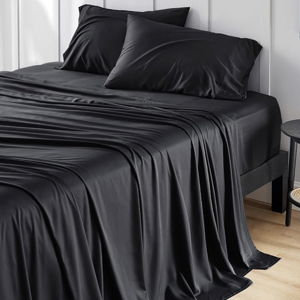 Bedsure King Size Sheet Set, Cooling Sheets, Rayon Derived from Bamboo, Deep Pocket Up to 16", PureWoven, Breathable & Soft, Hotel Luxury Silky Bedding for Hot Sleepers, Black