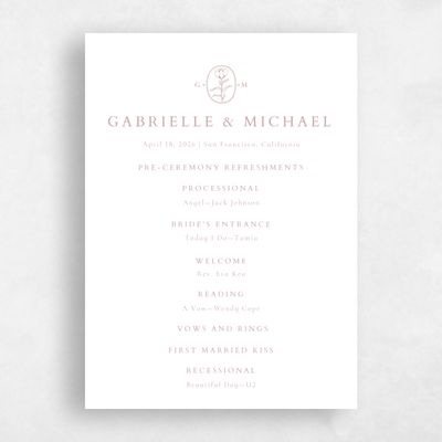 Grayed Mauve, Pink Wedding Program - Sintra