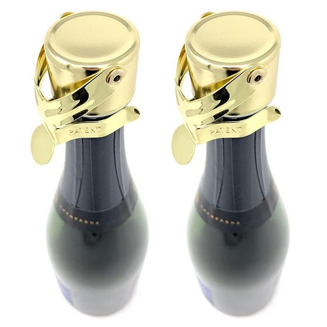 Champagne Stoppers by Kloveo - Patented Seal (No Pressure Pump Needed) Made in Italy - Professional Grade WAF Champagne Bottle Stopper - Prosecco, Cava, and Sparkling Wine Stopper - Gold, 2-Pack
