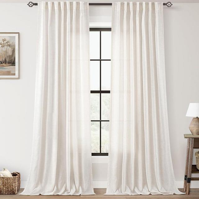 Natural Linen Curtain 102 inch Long 2 Panels Set Back Tab Light Filtering Living Room Curtain Drapes Home Office Modern Minimalist Decor Farmhouse Boho Neutral Cream Semi Sheer Curtain 102 inch Length