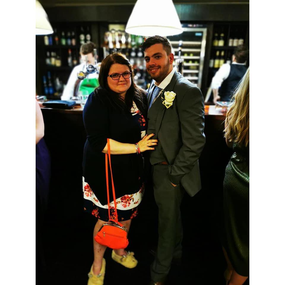 Together at Tom's sister Charlotte's wedding - Chloe in slippers due to sprained ankle number 2.