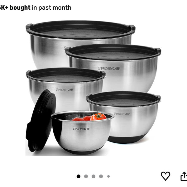 Priority Chef Premium Mixing Bowls With Lids Set, Airtight Lids, Thicker Stainless Steel, Non-Slip Base, 5 Nesting Steel Bowls for Kitchen, Large Prep Metal Bowl Set 1.5/2/3/4/5 Qt, Black