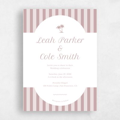 Grayed Mauve, Pink Wedding Invitation - Mauritius Portrait