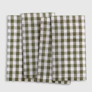 European Linen Gingham Napkins (Set of 4) in Olive