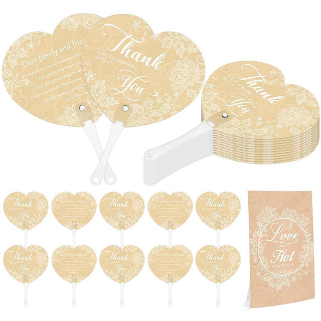 Aneco 120 Pieces Wedding Hand Plastic Fans with Wedding Table Sign Handheld Plastic Fan with Handle for Guests Bulk Wedding Hand Fans for Wedding Ceremony Bridal Shower, White Lace