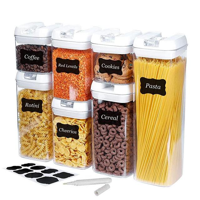 U-miss Airtight Food Storage Containers, 7 Pieces BPA Free Plastic Cereal Containers with Easy Lock Lids, for Kitchen Pantry Organization and Storage, Include 8 Labels and Marker