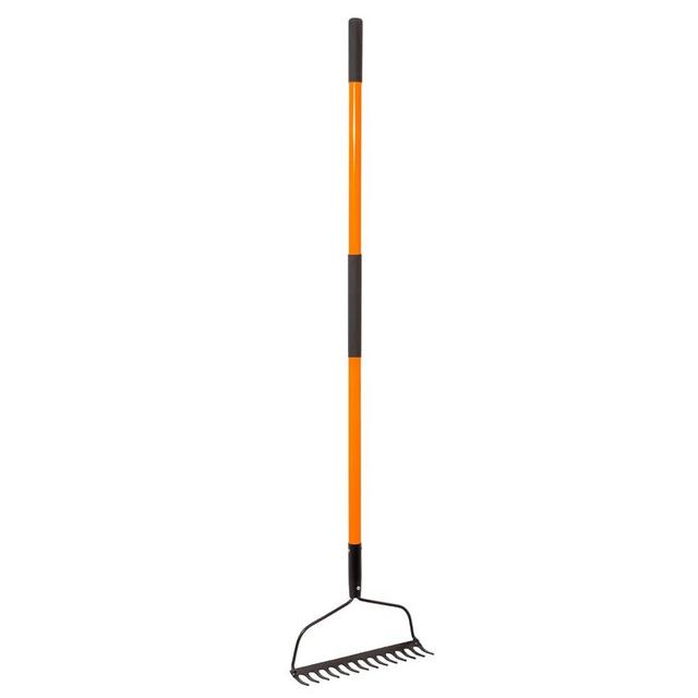 Nohovu Garden Rake for Gardening, 14 Tines Garden Rake with Thick Fiberglass Handle, Heavy Duty Garden Rake for Lawns, 58 Inches