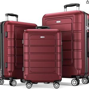 SHOWKOO Luggage Sets 3 Piece Expandable 100% PC Durable Hardshell Suitcase with Wheels TSA Lock Lightweight Luggage Wine Red