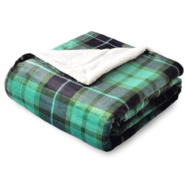 SOCHOW Sherpa Plaid Fleece Throw Blanket, Double-Sided Super Soft Luxurious Bedding Blanket 60 x 80 inches, Green