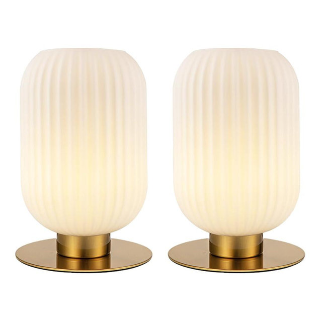 Soutas Mid Century Modern Bedside Lamp Set of 2, White Nightstand Lamp Glass Bedside Lamp with Round Metal Base, Vintage Gold Table Lamp Small Table Lamp for Bedroom Living Room Office