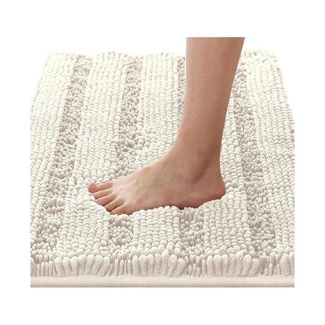 H.Versailtex 1pc Bath Rugs for Bathroom Non Slip Bath Mats Extra Thick Chenille Striped Rug IVORY 32“ X 20"