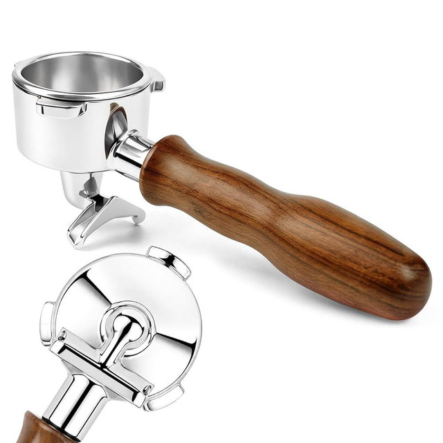 KUCHZUBE Portafilter 54mm with Double Spout Compatible with Breville Barista Express, Pro, Touch, Bambino, Infuser, Duo Temp and Impress | Wooden Handle