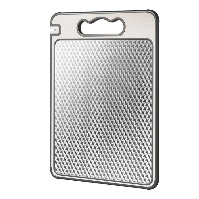 Double Sided 304 Stainless Steel & Wheat Straw Cutting Board, 16"*11" Non Toxic Lightweight Chopping Board, Separately Handle Meat and Vegetables, Dishwasher Safe, Scratch Resistant Mesh Design