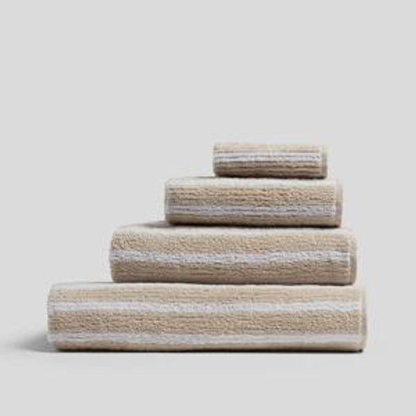 Organic Resort Stripe Towel Set (Sage with Russet) Wash Cloth, Hand Towel, Bath Towel