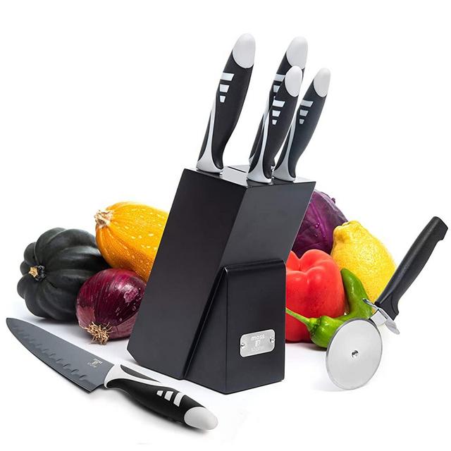Professional Kitchen Knife Chef Set, Knife Set With Block, Kitchen Knife Set Stainless Steel Scratch Resistant And Rust Proof By Moss & Stone. (7 pcs)