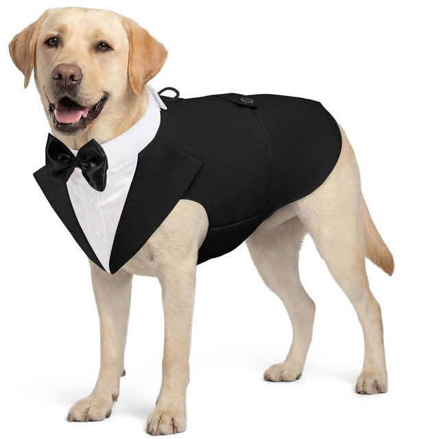 AOFITEE Dog Tuxedo for Large Dogs, Formal Dog Suit and Tie, Gentle Dogs Wedding Party Suit Bow Tie Shirt, Pet Wedding Outfit with Detachable Bowtie Collar for Christmas Halloween Dress Up