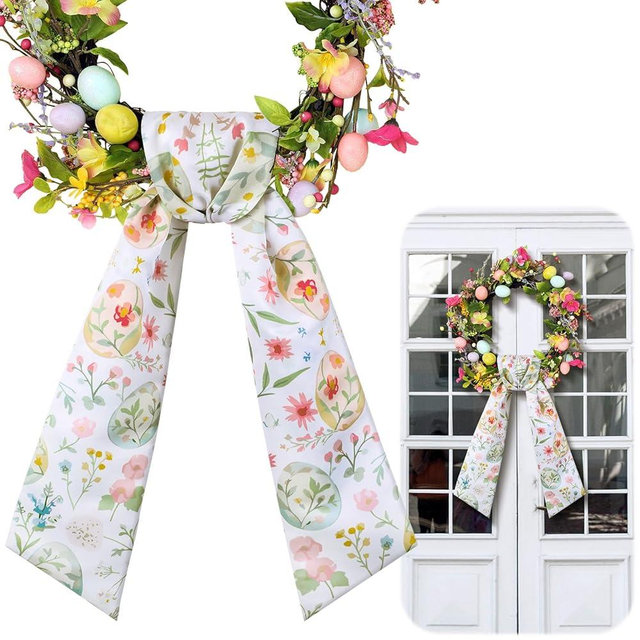 VitalCozy Easter Egg Floral Wreath Sash for Front Door Wreath Satin Sash for Embroidery Monogram Garland Ribbon Accessories Xmas Party Yard Doorway Indoor Outdoor Wall
