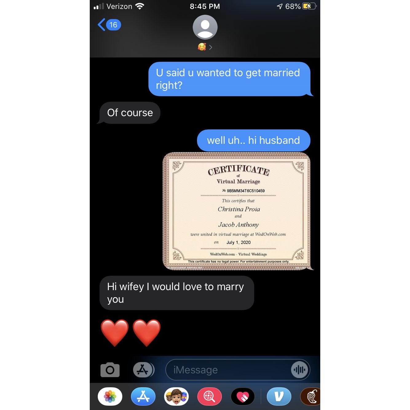 What are the odds that our "virtual marriage" was also in July! :)