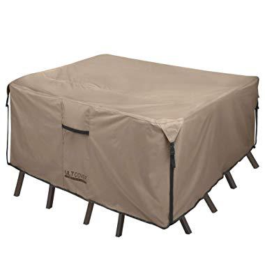 ULTCOVER Square/Round Patio Heavy Duty Table Cover 600D Tough Canvas 100% Waterproof & UV-Resistant Outdoor Dining Table Chair Set Cover Size 54 inch