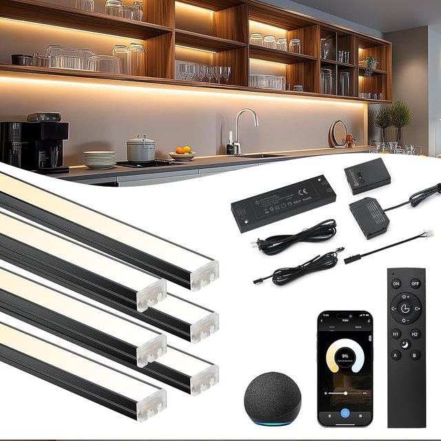 VST Smart Under Cabinet Lighting 6 Bars - UL Listed CRI 93+ Adjustable Strip Lights, Alexa & Google Home Compatible, App/Voice/Hand Wave Control for Kitchen Cabinets & Closets