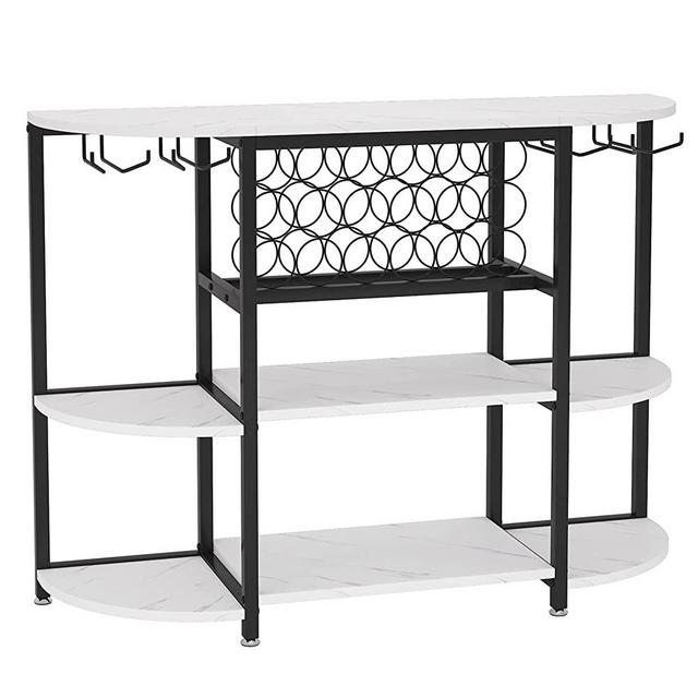 Tribesigns Wine Rack Table, 47 Inch Modern Wine Bar Cabinet with Storage, Freestanding Floor Bar Cabinet for Liquor and Glasses for Home Kitchen Dining Room, White