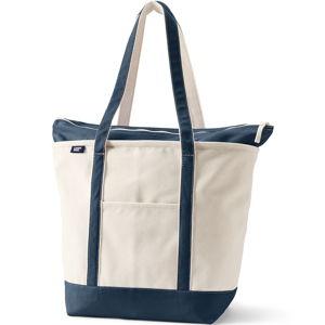 Large Natural 5 Pocket Zip Top Long Handle Canvas Tote Bag