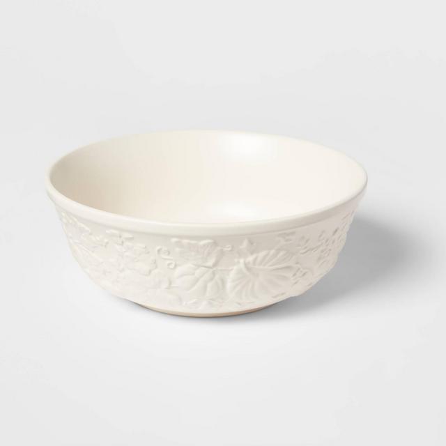 93oz Stoneware Pumpkin Embossed Serving Bowl White - Threshold™
