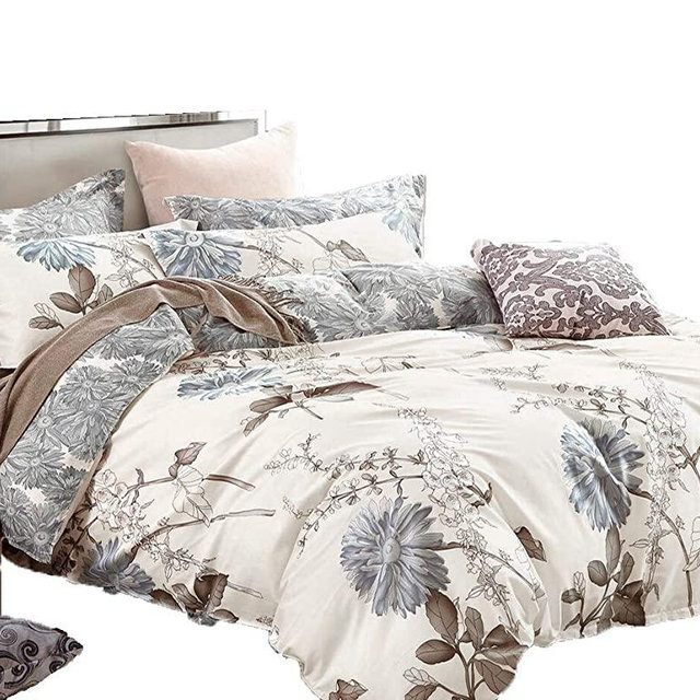 Swanson Beddings Daisy Silhouette Reversible Floral Print 3-Piece 100% Cotton Bedding Set: Duvet Cover and Two Pillow Shams (Queen)