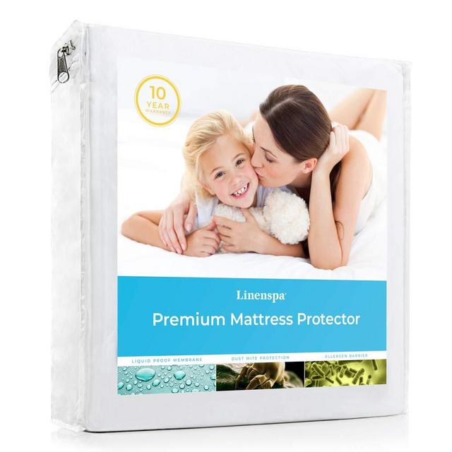 LINENSPA Premium Smooth Fabric Mattress Protector-100% Waterproof-Hypoallergenic-Vinyl Free Protector, King, White
