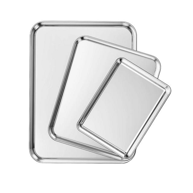 Itopfox Stainless Steel Baking Sheet Set of 3, Non Toxic & Heavy Duty Cookie Sheets, Easy Clean & Rust Resistant for Toaster Ovens & Serving