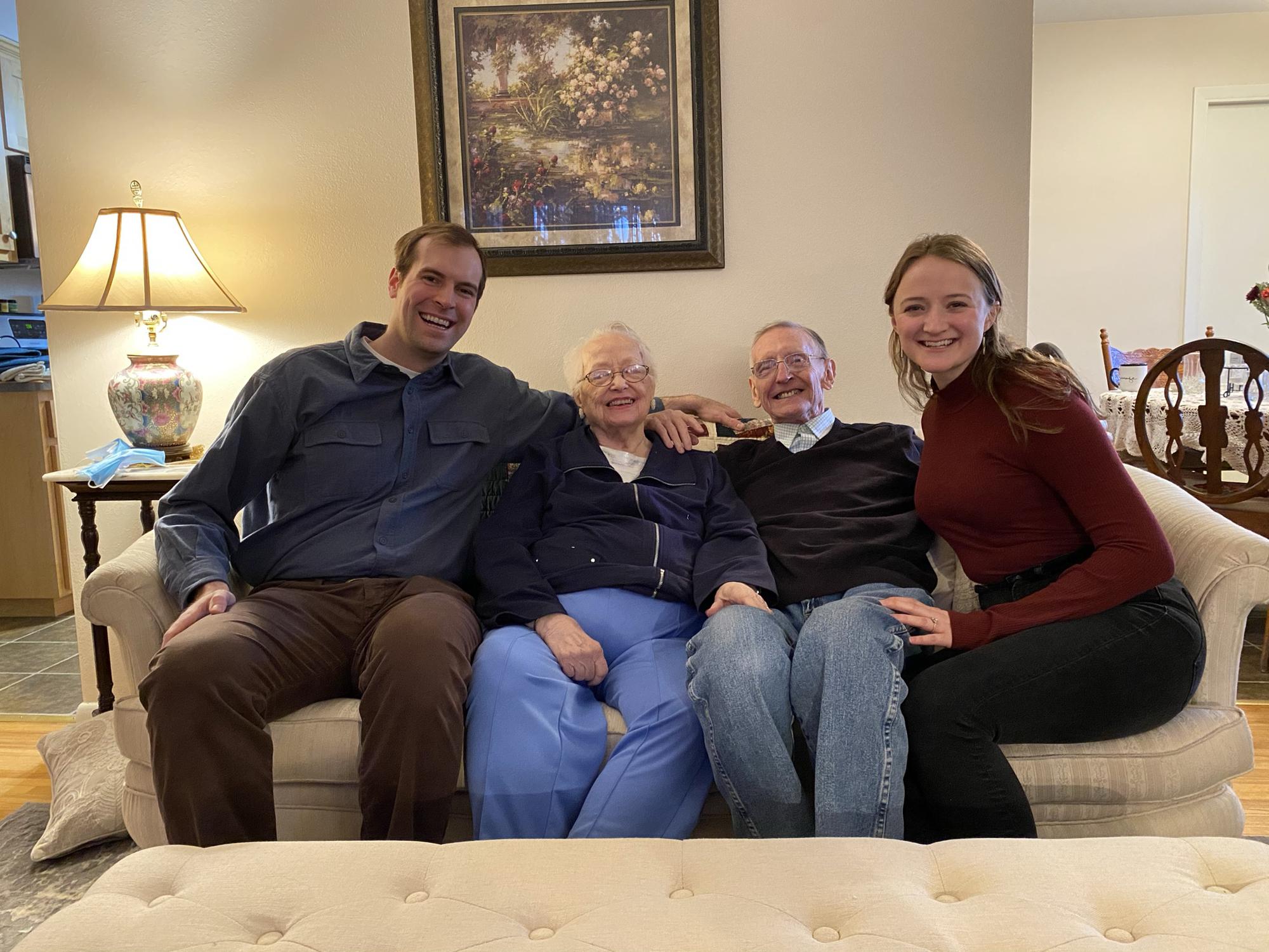 Mark meeting Sarah's grandparents for the first time  (post engagement! Covid is weird....) Sarah's grandma passed away a little while after this.