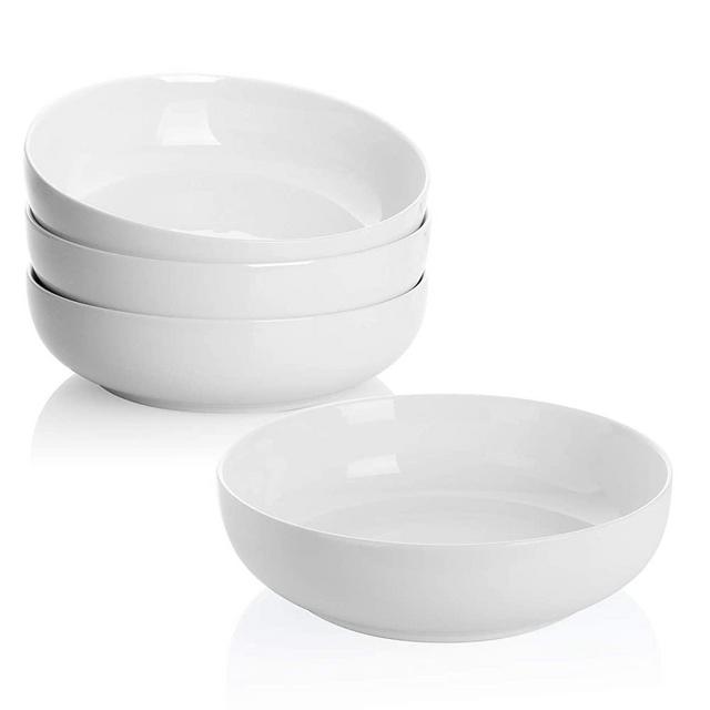 Teocera Porcelain Pasta Bowls, Salad Bowls Set, Large Serving Bowls, 50 Ounce - Set of 4, White