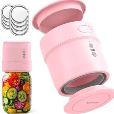 Easyera - Electric Mason Jar Vacuum Sealer, Upgraded Dual-Head Auto-Stop, Fits Wide & Regular Mouth Jars - Pink