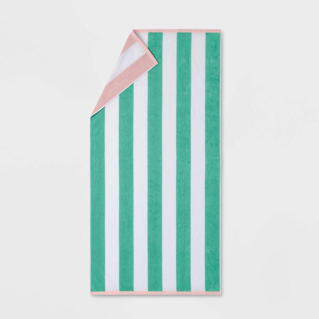 Reversible Cabana Striped Beach Towel Mint/Pink - Sun Squad™