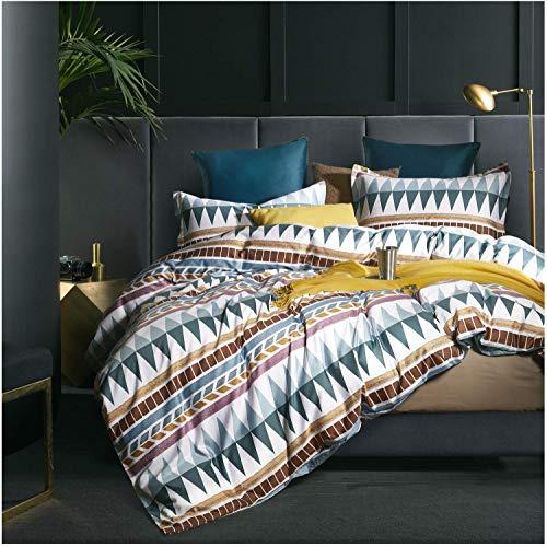 Bohemian Duvet Cover Striped Ethnic Boho Reversible Southwestern 400TC Cotton Bedding 3pc Set Navy White Orange Modern Geo Aztec Print (King, Teal Rust)
