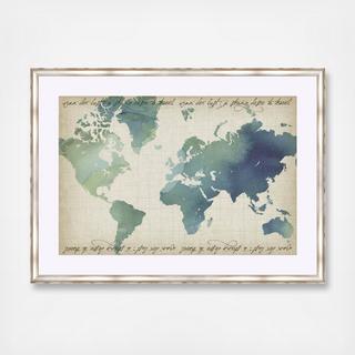 Watercolor World Map Framed Wall Art