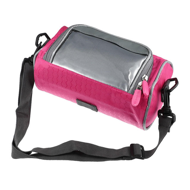 Unique Bargains Bike Handlebar Bag with Touch Screen Phone Holder Front Storage Bag 1 Pc Rose Red