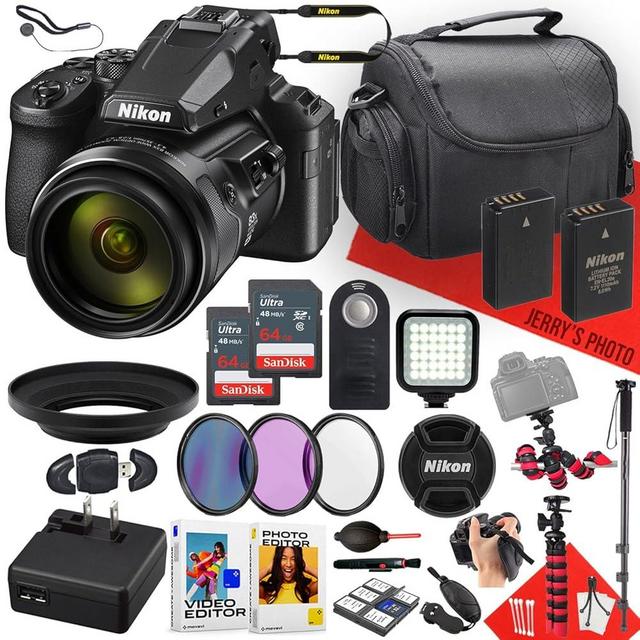 Nikon COOLPIX P950 Digital Camera with NIKKOR 24-2000mm Lens + 2PC 64GB Memory + Extra Battery + Remote Control + Filters + LED Light + Spider Tripod + More (27pc Bundle)