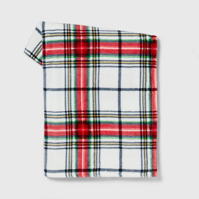 Tartan Plaid Printed Plush Christmas Throw Blanket Multi - Wondershop™