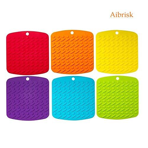 Aibrisk Silicone Pot Holder - Silicone Trivets Mats for Hot Dishes Pot Holders Heat Resistant, Spoon Rest and Garlic Peeler Non Slip Multipurpose Kitchen Tool 7x7" Potholders (Set of 6)