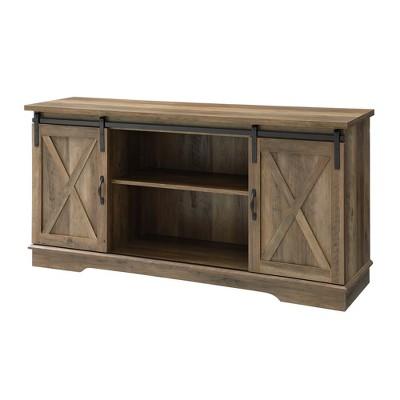 58" Sliding Barn Door Console Rustic Oak - Saracina Home