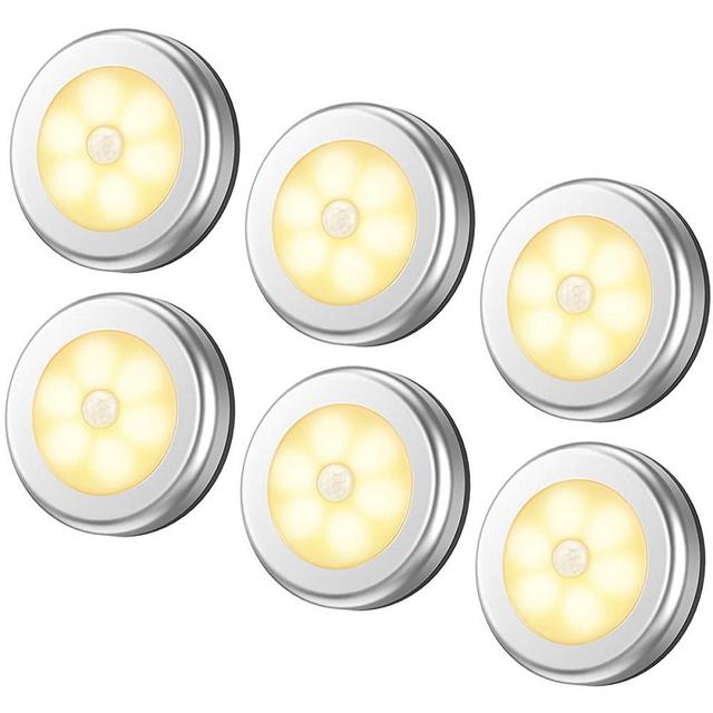 AMIR Upgraded Motion Sensor Light, Cordless Battery-Powered LED Night Light, Stick-Anywhere Closet Lights Stair Lights, Puck Lights for Hallway, Bathroom, Bedroom, Kitchen (Warm White - Pack of 6)