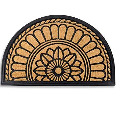 Mibao Half Round Door Mat, Non-Slip Welcome Entrance Way Rug, Durable Low-Profile Easy to Clean Front Outdoor Heavy Duty Doormat, 24" x 36", Coffee