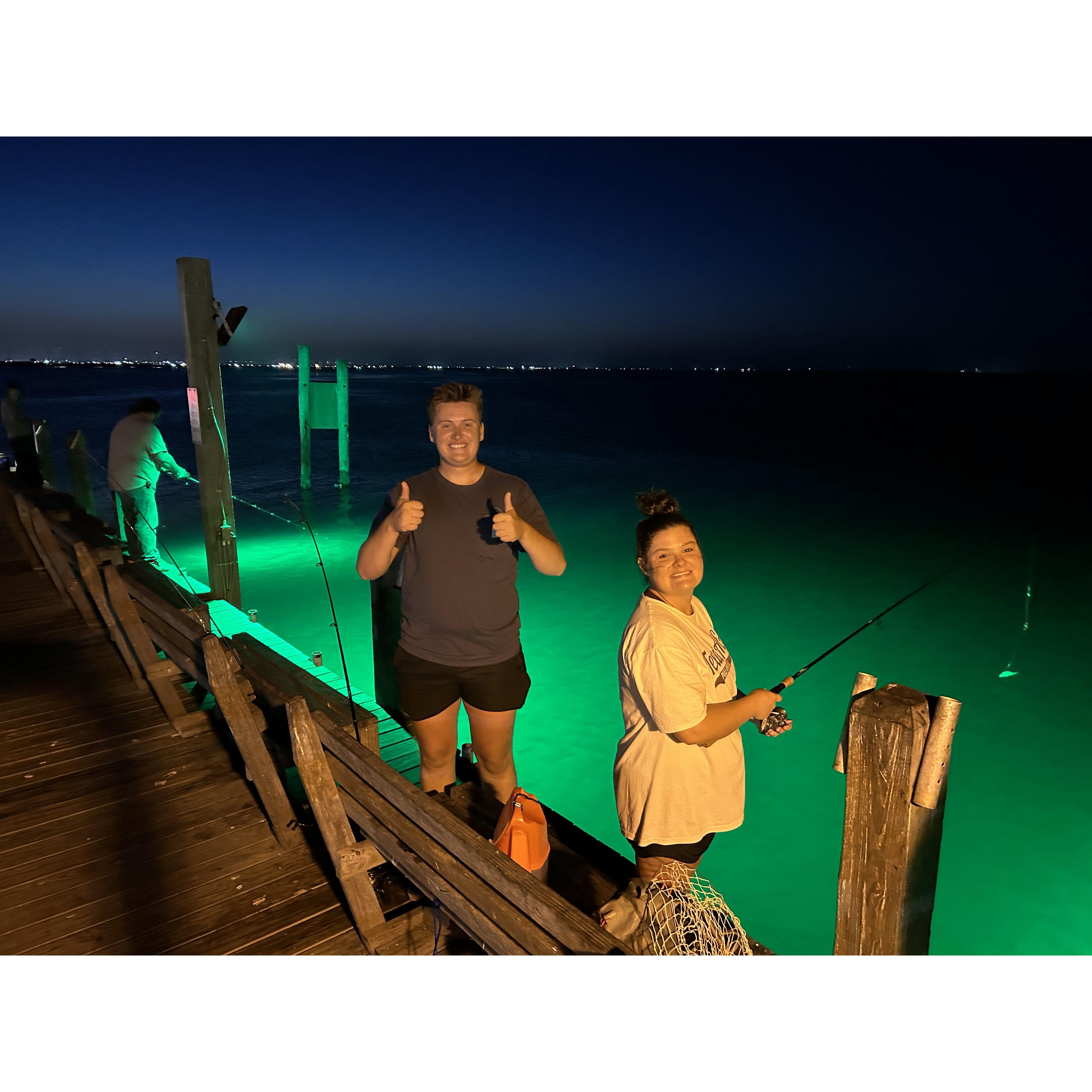 July 17th, 2023. Night fishing off Clem's piers with Julia (and Haley, just not pictured).